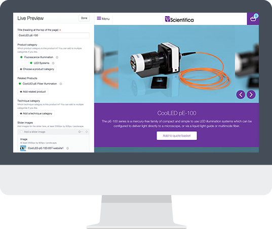 Craft CMS interface in action on Scientifica website