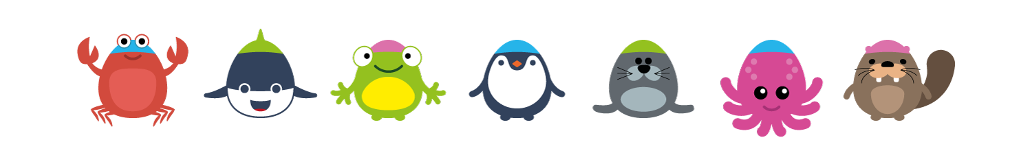 Sea creature character illustrations for Little Dippers