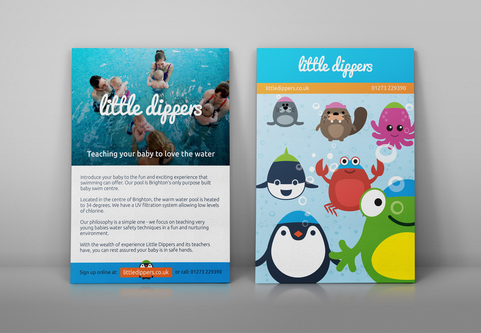 Baby swimming school flyer with integrated branding